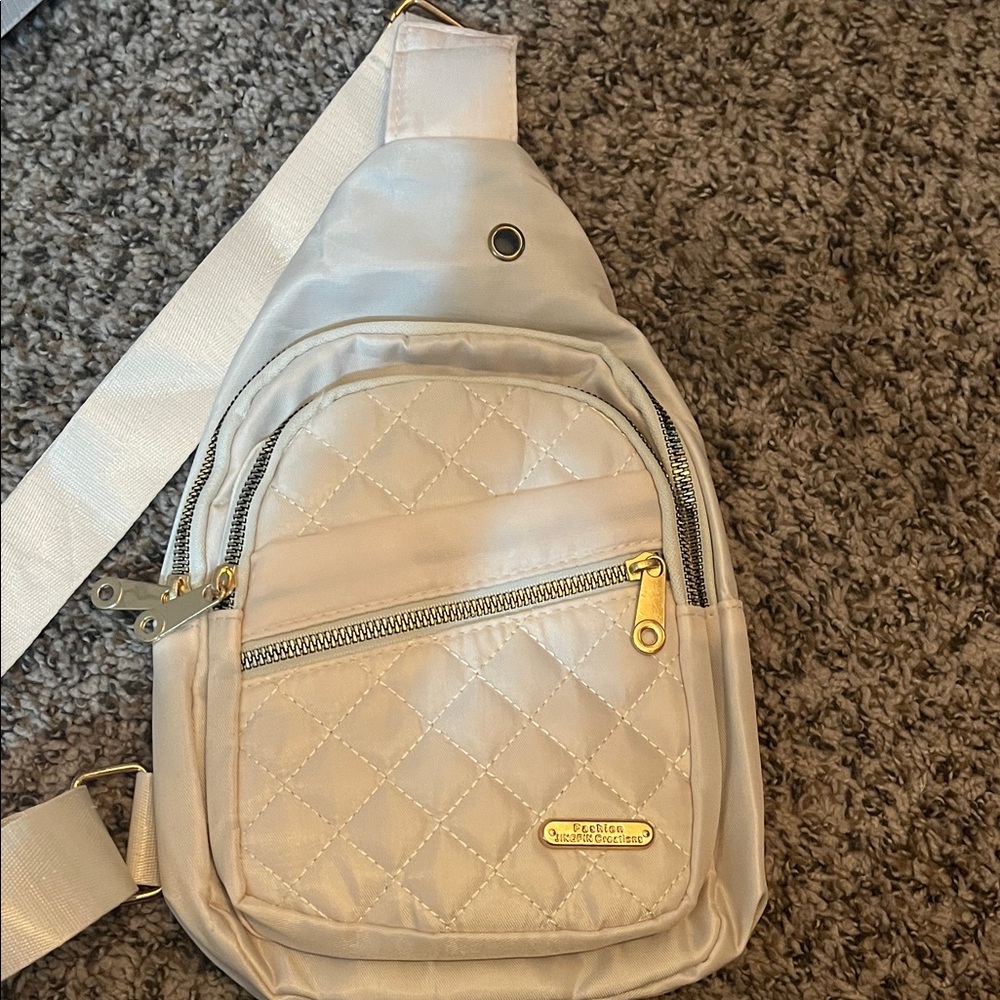 Aldo Quilted Cream Sling Bag with Gold Details